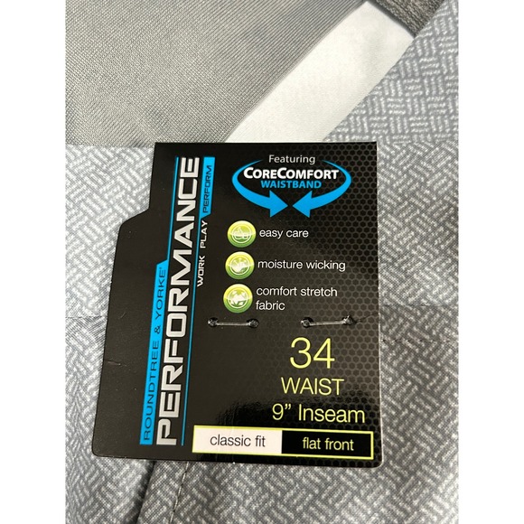 Roundtree & Yorke Mens Performance Flat Front Shorts Gray Waist 34 Inseam 9 - Picture 7 of 8